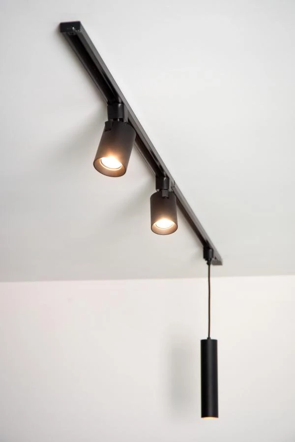 Lucide TRACK FLORIS pendant - 1-circuit Track lighting system - 1xGU10 - Black (Extension) - atmosphere 7